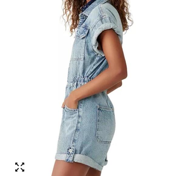 We The Free Denim Marci Cuffed Shortalls Size XL - Picture 4 of 9